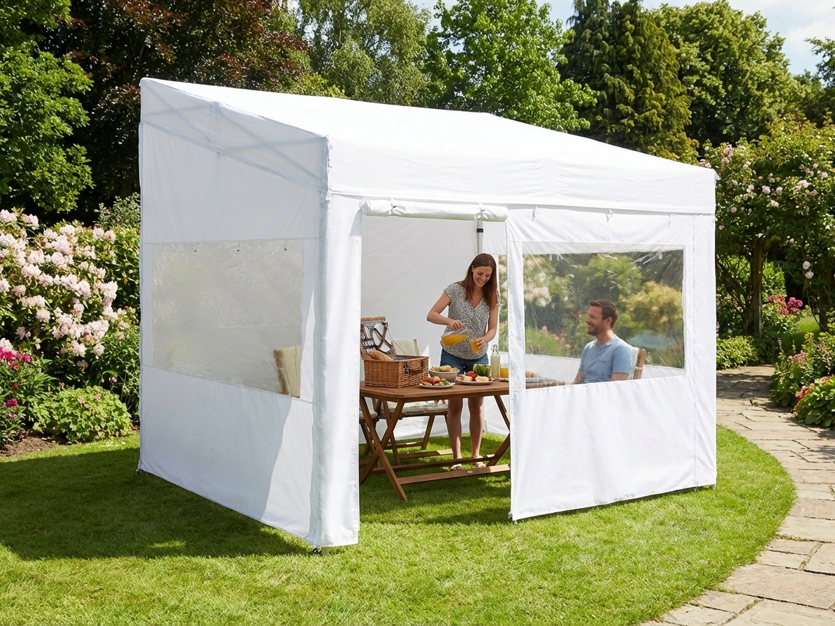 White pop-up gazebo with aluminium frame for outdoor use