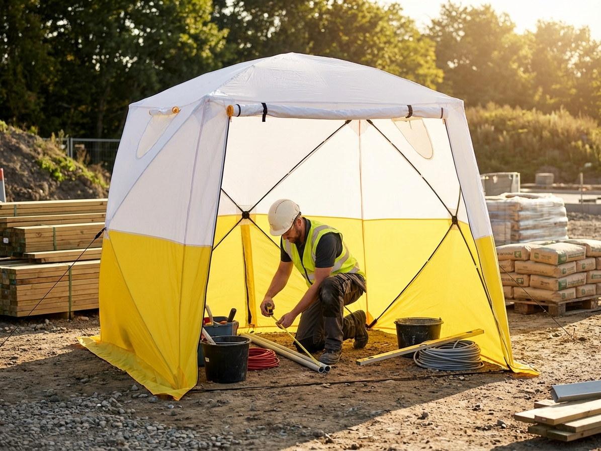 Work tent with PVC flame-retardant fabric in yellow and white - view 3