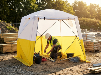 Work tent with PVC flame-retardant fabric in yellow and white - view 3
