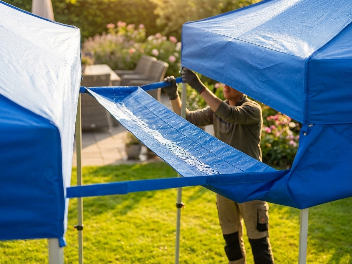 Blue raingutter for FleXtents, polyester with PVC