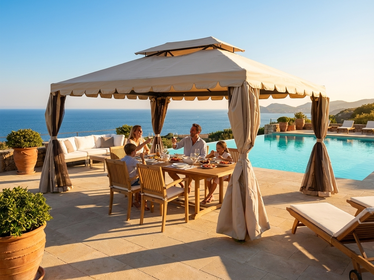 Gazebo Osiris 3x4 m sand with polyester roof and steel frame