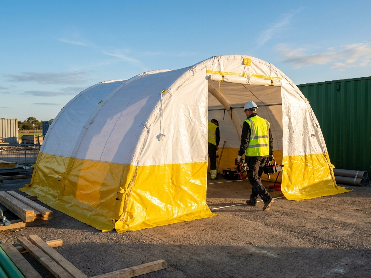 Inflatable work tent in white and yellow, industrial use - view 3