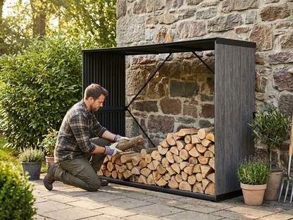 Wood storage garden bed in grey, made of GPPS and galvanised steel - view 3