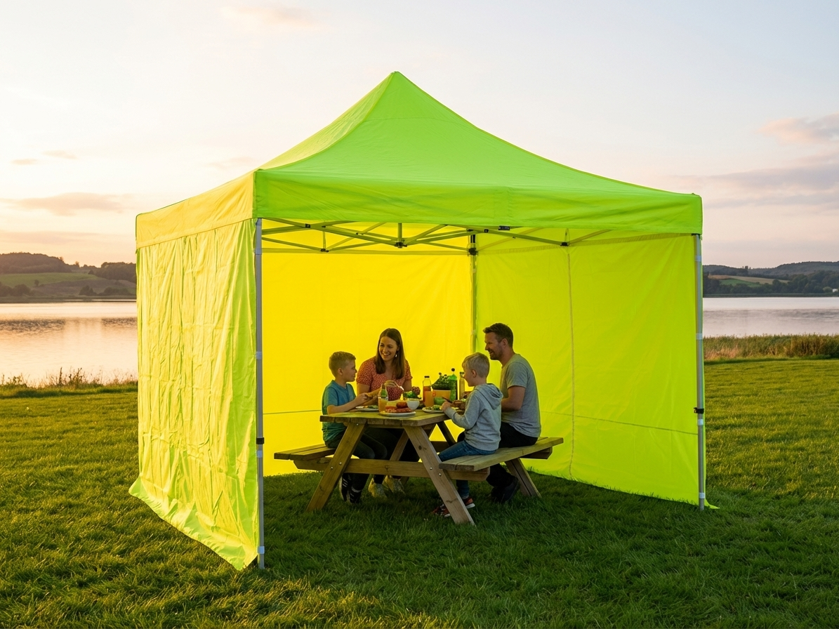 Neon yellow/green pop-up gazebo with aluminium frame for outdoor events - product detail