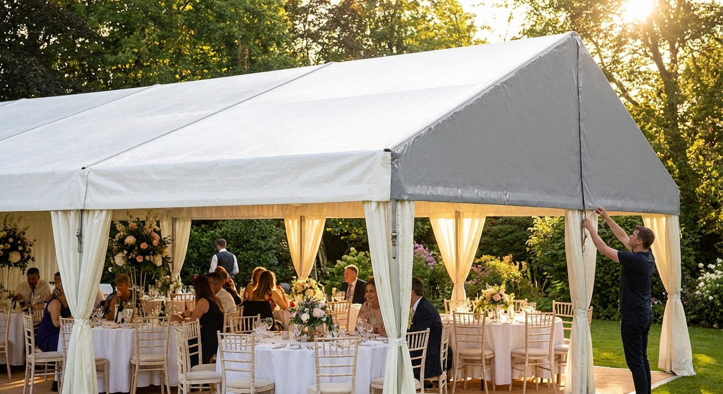 Roof cover end section 6x4m PVC in white/grey for outdoor tents - view 3