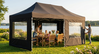 Black pop-up gazebo 4x6 m with steel frame for outdoor events - view 3