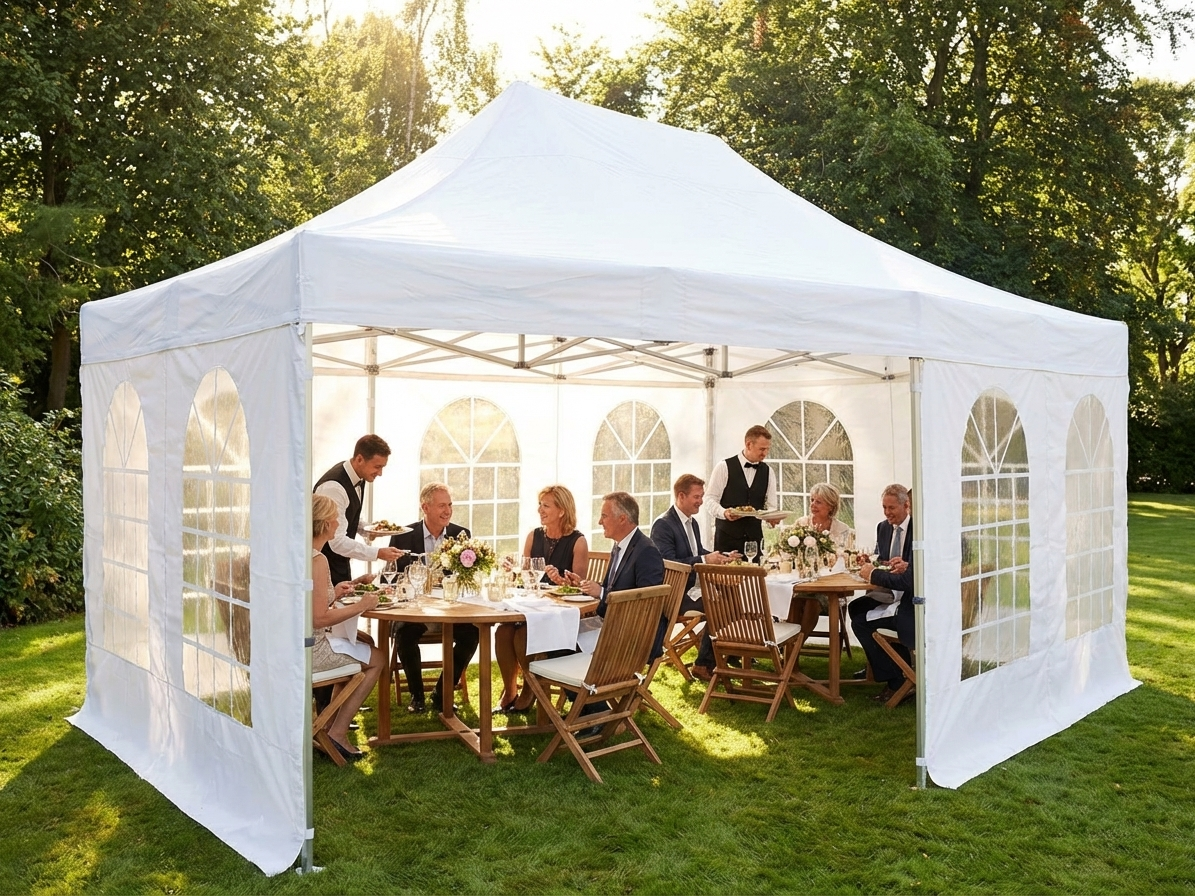 Steel pop up gazebo in white, 12x6 m for outdoor events