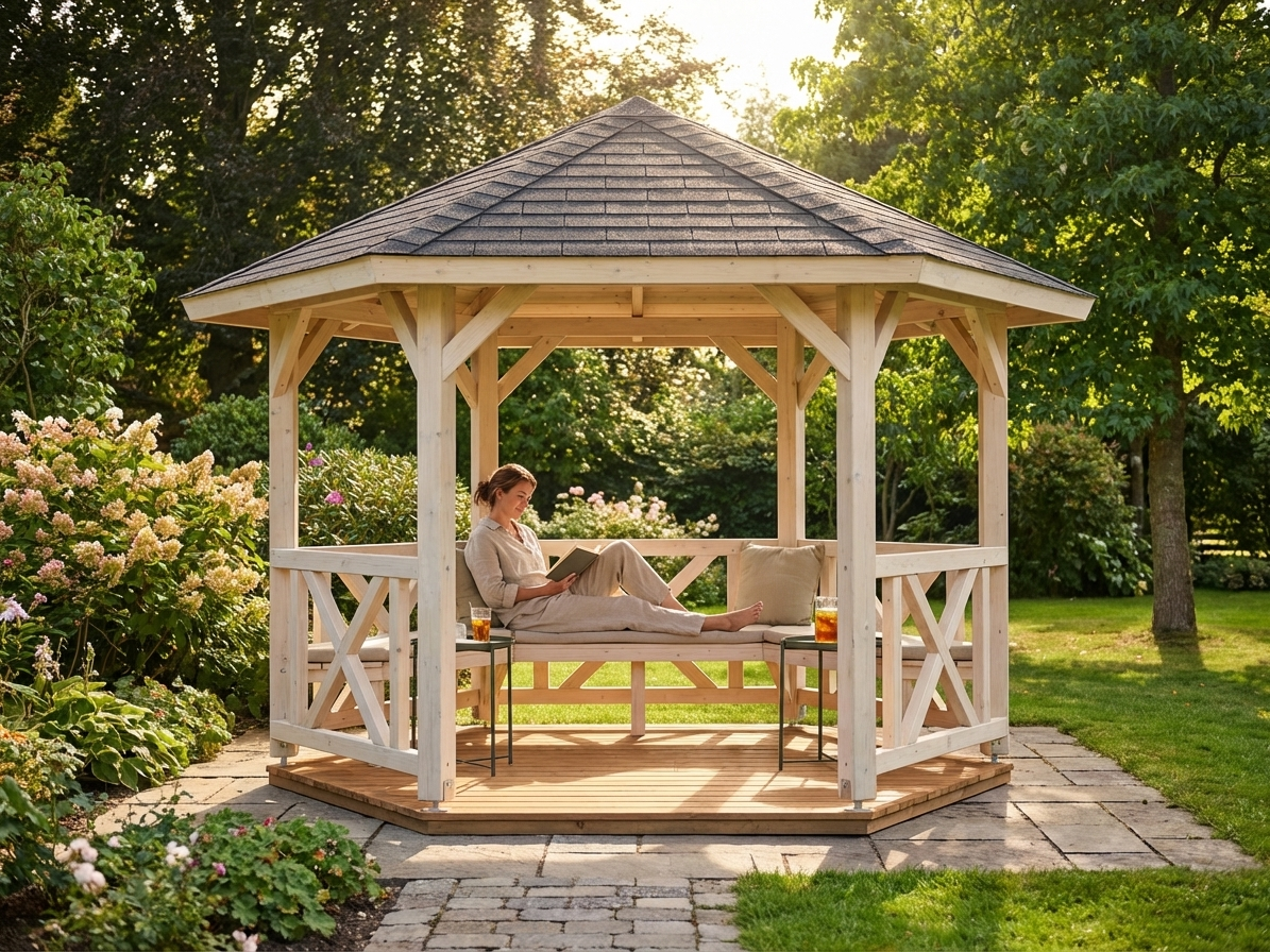 Wooden gazebo in natural colour made from Nordic Spruce - view 3