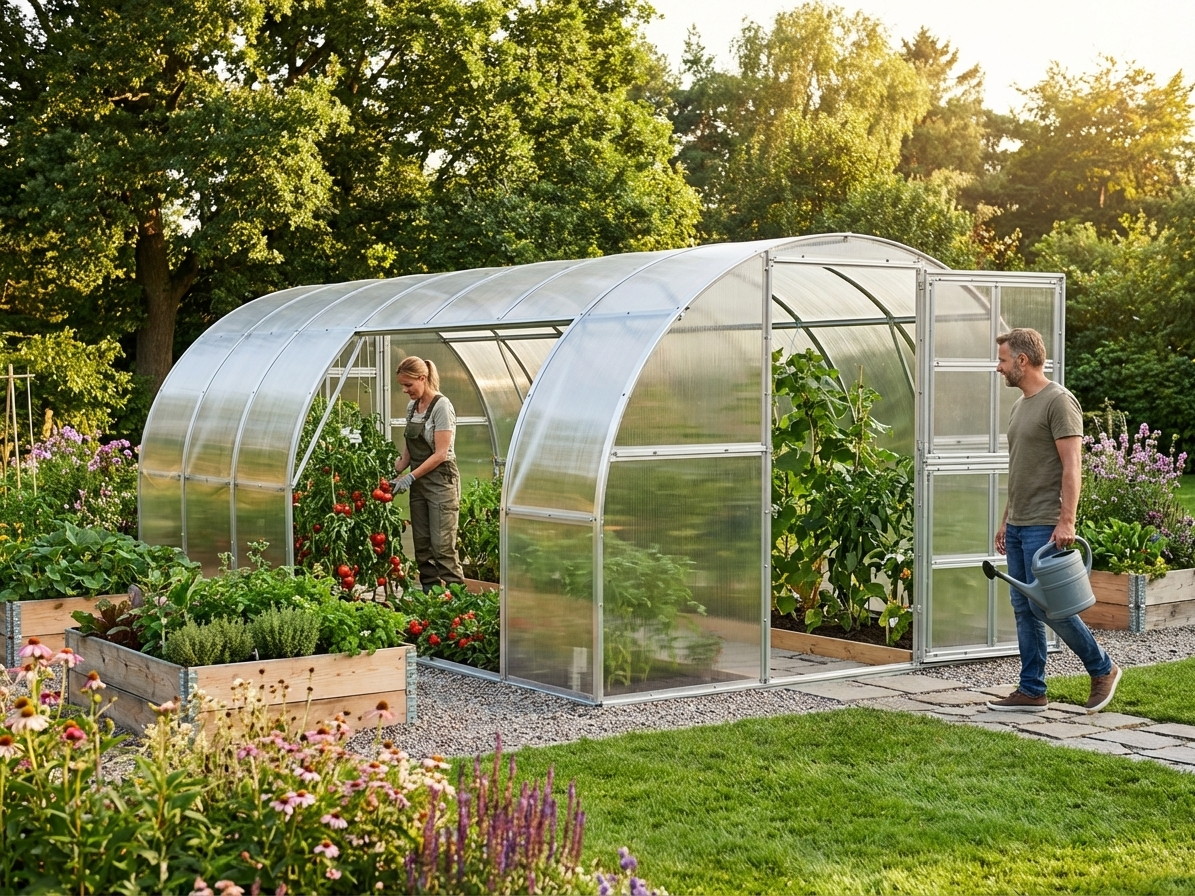 Polycarbonate Greenhouse 24m² Silver with Galvanised Steel Frame - view 3