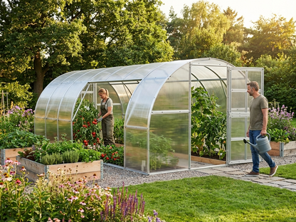 Polycarbonate Greenhouse 24m² Silver with Galvanised Steel Frame - view 3