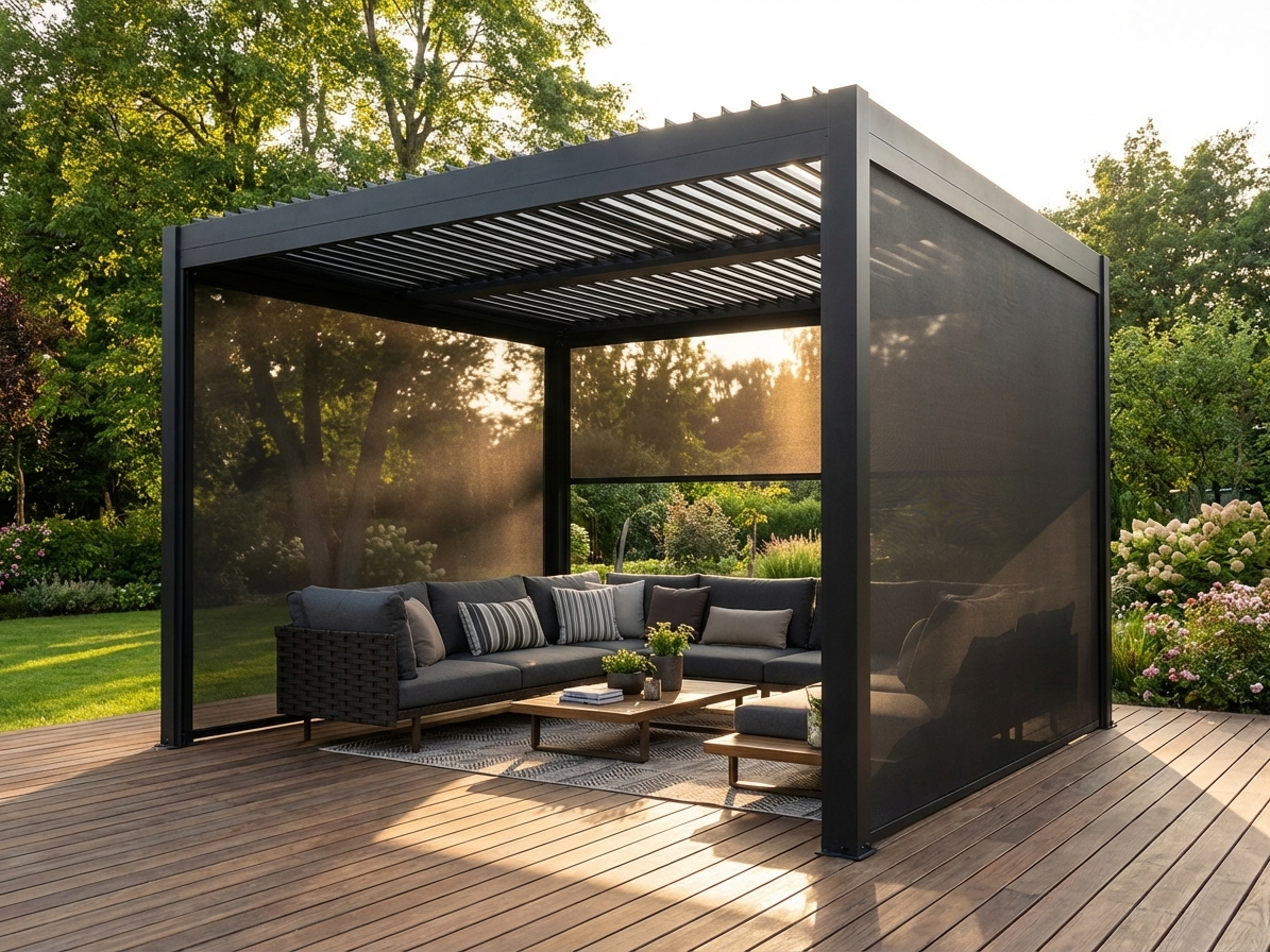 Bioclimatic gazebo 4x4m black aluminium outdoor