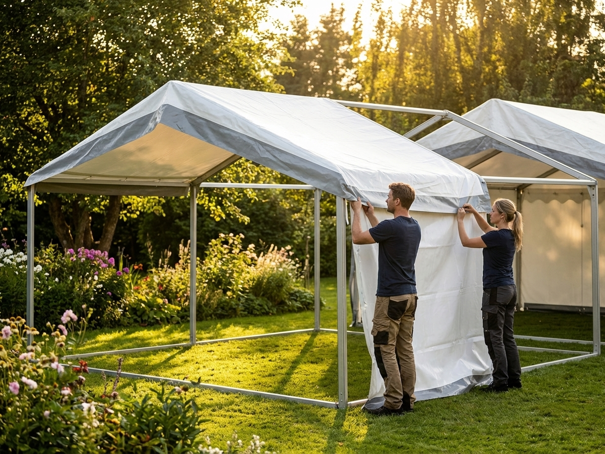 PVC roof cover middle section in white and grey, 6x2 m size
