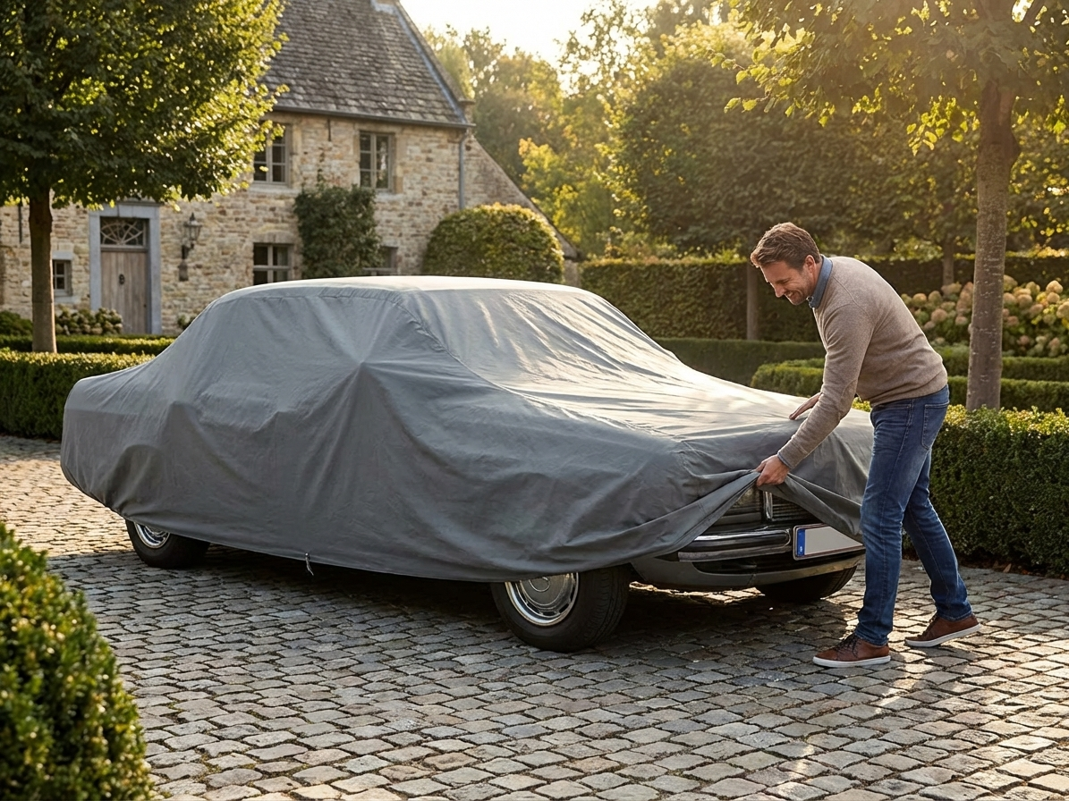 Premium grey car cover protecting a vehicle - view 3
