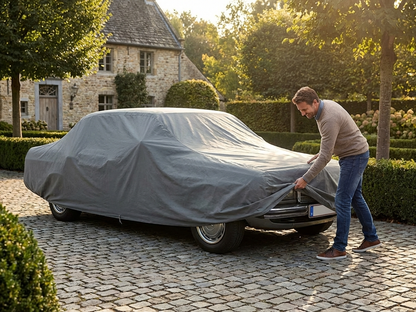Premium grey car cover protecting a vehicle - view 3